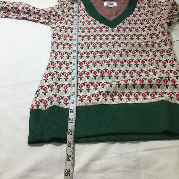 UNIQUE VINTAGE XS white green tulip floral fair Isle 1970 Retro Sweater NWT B51 - Picture 4 of 7